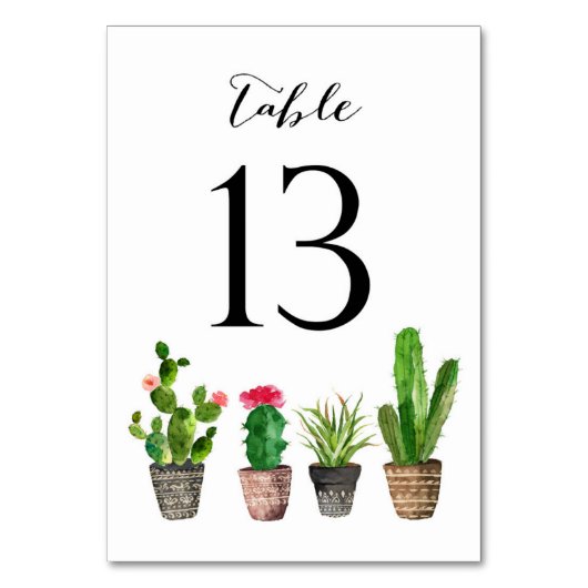Boho Watercolor Succulents Tischnummer Card 13 (Vorderseite)