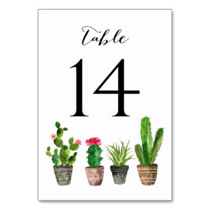 Boho Watercolor Succulents Tischnummer Card 14