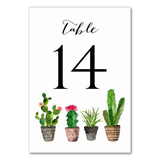 Boho Watercolor Succulents Tischnummer Card 14 (Vorderseite)