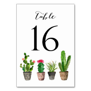 Boho Watercolor Succulents Tischnummer Card 16