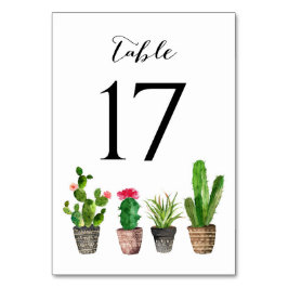 Boho Watercolor Succulents Tischnummer Card 17