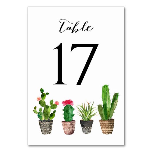 Boho Watercolor Succulents Tischnummer Card 17 (Rückseite)