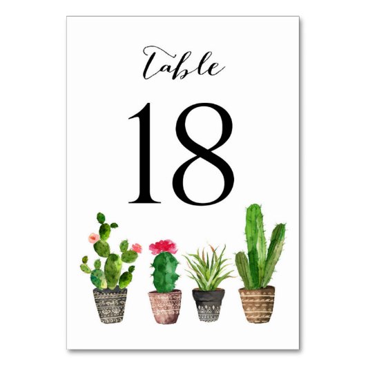 Boho Watercolor Succulents Tischnummer Card 18 (Vorderseite)