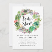 Boho Watercolor Succulents Wreath Baby Shower Einladung (Vorderseite)