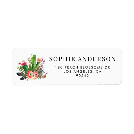 Boho Watercolor Succules Floral Address Label (Vorne)