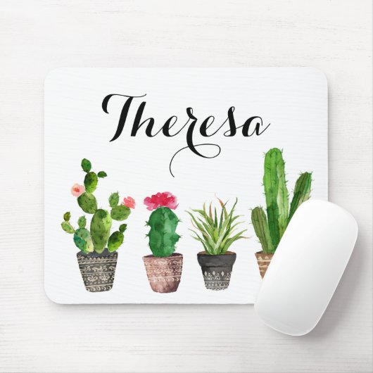 Boho Watercolor Succules Personalisiert Mousepad (Mit Mouse)