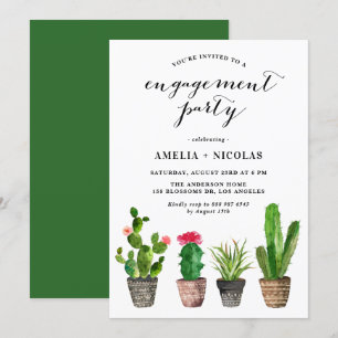 Boho Watercolor Succules Summer Engagement Party Einladung