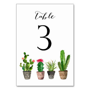 Boho Watercolor Sukkulenten Tischnummernkarte 3 Tischnummer