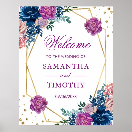 Boho Watercolor Summer Blume Gold Frame Wedding Poster (Vorne)
