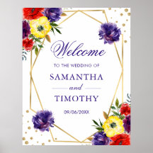 Boho Watercolor Summer Blume Gold Frame Wedding