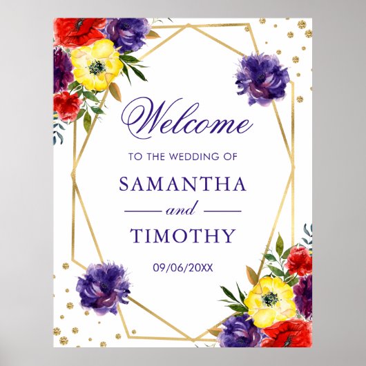 Boho Watercolor Summer Blume Gold Frame Wedding Poster (Vorne)