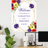 Boho Watercolor Summer Blume Gold Frame Wedding Poster (Heimbüro)