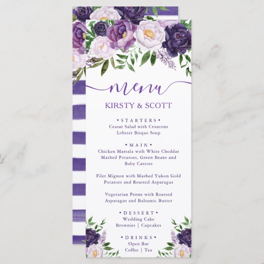 Boho Watercolor Summer Blume Wedding Menu Menükarte (Vorne/Hinten)