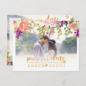 Boho Watercolor Summer Floral Save the Date Ankündigungspostkarte (Vorne/Hinten)