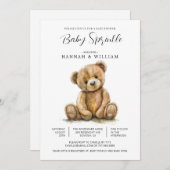 Boho Watercolor Teddy Bear Babydusche Einladung (Vorne/Hinten)
