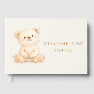 Boho Watercolor Teddy Bear Welcome Baby Shower Gästebuch