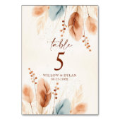 Boho Watercolor Terracotta Pampas Grass Beige Blau Tischnummer (Rückseite)