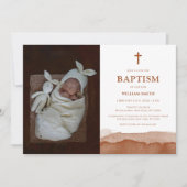 Boho Watercolor Terracotta Wüste Foto Taufe Einladung (Vorderseite)