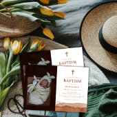 Boho Watercolor Terracotta Wüste Foto Taufe Einladung