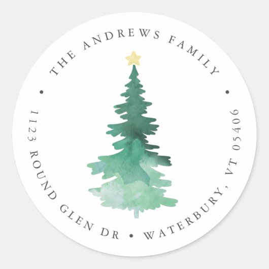 Boho Watercolor Tree Rücksendeadresse Classic Rund Runder Aufkleber (Vorderseite)