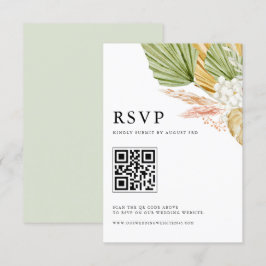 Boho Watercolor Tropical Fan Palm Blätter QR Code RSVP Karte