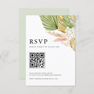 Boho Watercolor Tropical Fan Palm Blätter QR Code RSVP Karte