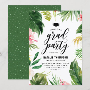 Boho Watercolor Tropical Floral Frame Abschluss Einladung