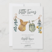 Boho Watercolor Twins Baby Dusche Einladung (Vorderseite)