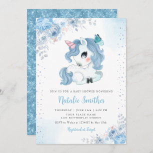 Boho Watercolor Unicorn Floral Baby Dusche Einladung
