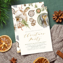 Boho Watercolor Weihnachts-Party Abendessen Cockta