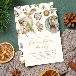 Boho Watercolor Weihnachts-Party Abendessen Cockta Einladung