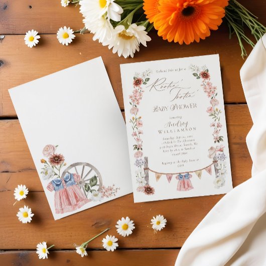 Boho Watercolor Western Kleine Cowgirl Babydusche Einladung