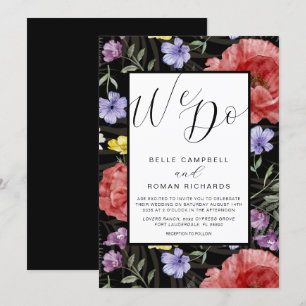 Boho Watercolor Wild Blume Black & Red Wedding Einladung