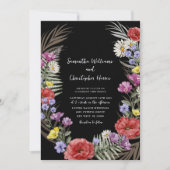 Boho Watercolor Wild Blume Black Wedding Einladung (Vorderseite)