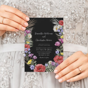 Boho Watercolor Wild Blume Black Wedding Einladung