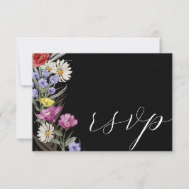 Boho Watercolor Wild Blume & Black Wedding RSVP