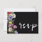 Boho Watercolor Wild Blume & Black Wedding RSVP (Vorderseite)