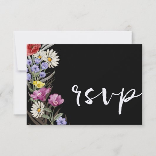 Boho Watercolor Wild Blume & Black Wedding RSVP (Vorderseite)