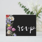 Boho Watercolor Wild Blume & Black Wedding RSVP (Stehend Vorderseite)