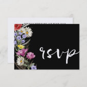 Boho Watercolor Wild Blume & Black Wedding RSVP (Vorne/Hinten)
