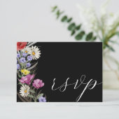 Boho Watercolor Wild Blume & Black Wedding RSVP Karte (Stehend Vorderseite)