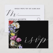 Boho Watercolor Wild Blume & Black Wedding RSVP Karte (Vorne/Hinten)