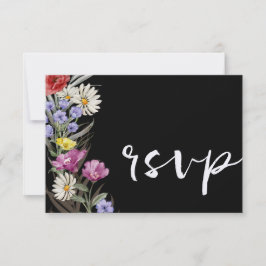 Boho Watercolor Wild Blume & Black Wedding RSVP Karte