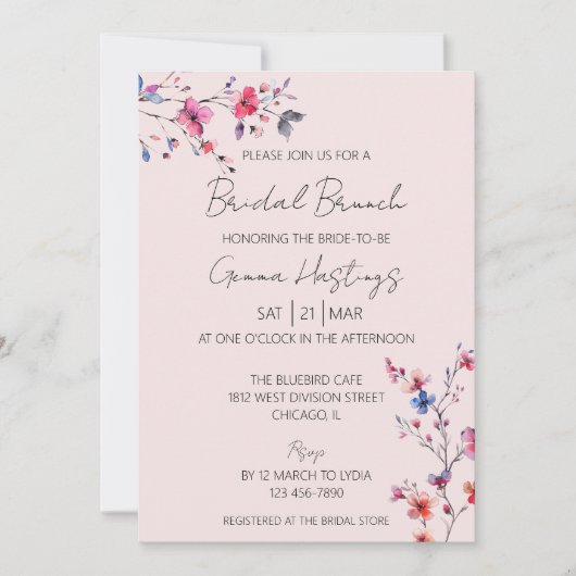 Boho Watercolor Wild Blume Bridal Brunch Pink Einladung (Vorderseite)