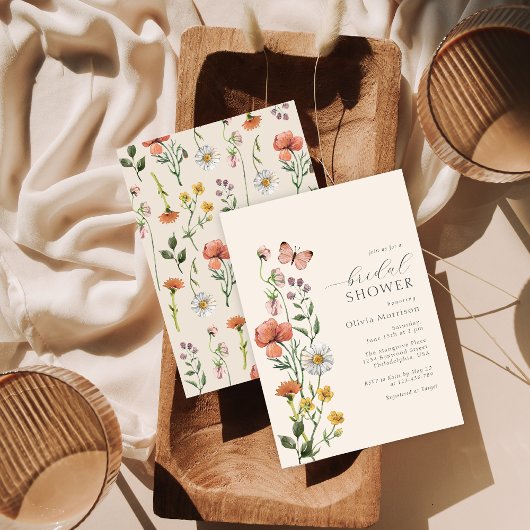 Boho Watercolor Wildblume Brautparty Script Einladung