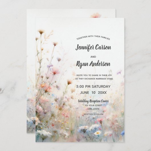 Boho Watercolor Wildblume Floral Personalize Einladung (Vorne/Hinten)