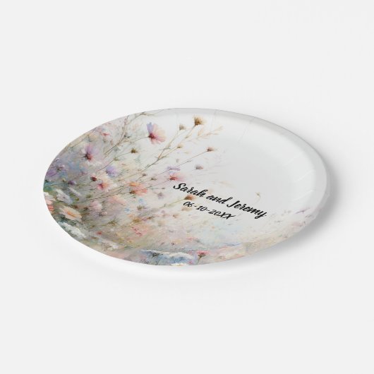 Boho Watercolor Wildblume Floral Personalize Pappteller (Schrägansicht)