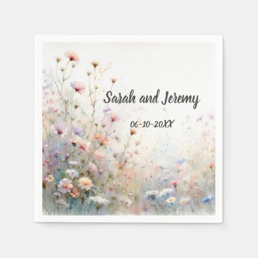 Boho Watercolor Wildblume Floral Personalize Serviette (Vorderseite)