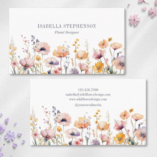 Boho Watercolor Wildblume Florist Designer Visitenkarte