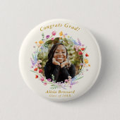 Boho Watercolor Wildblume Grad Foto Button (Vorderseite)